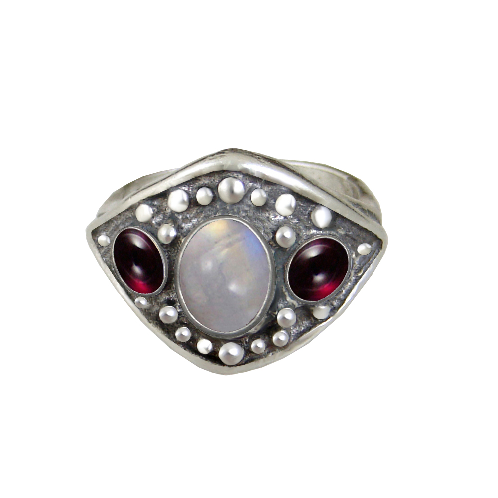 Sterling Silver Medieval Lady's Ring with Rainbow Moonstone Size 8